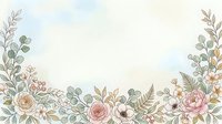 Watercolor floral border with roses and eucalyptus leaves on white background for wedding invitations, greeting cards and romantic design projects.