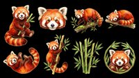 Watercolor red pandas clipart set with bamboo, isolated on transparent background. Great for stickers, t-shirt design, print on demand, and sublimation crafts.
