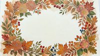 Autumn leaves wreath frame with colorful foliage, berries and branches on textured background for seasonal greeting cards and fall decorations.
