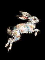 Leaping rabbit with colorful ornamental patterns in watercolor style, isolated on transparent background. Great for stickers, t-shirt design, print on demand, sublimation.