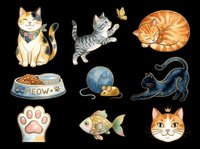 Cute cats and kitten design elements isolated on transparent background, ready for t-shirt prints, stickers, clipart, sublimation and print-on-demand projects.