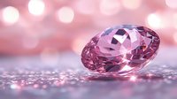 Pink oval cut gemstone on glittering surface with soft bokeh background in rose gold tones, luxury jewelry and precious stone concept for design projects.