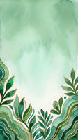 Watercolor mint green background with gold-trimmed botanical leaf elements at bottom border, isolated on white space for design layouts, invitations, and creative projects.