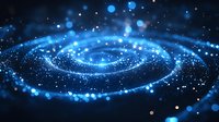 Glowing blue spiral of light particles on dark background, creating cosmic energy effect for technology or space-themed designs.