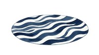 Wavy striped oval platter with navy and white flowing lines, isolated on transparent background, ready for design projects, home decor mockups, and product presentations.