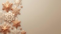 Copper and rose gold snowflakes arranged on neutral beige background, isolated design element suitable for holiday cards, winter invitations, and seasonal marketing materials.
