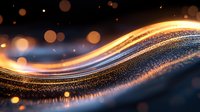 Glowing golden wave with sparkling particles and bokeh effects against dark background creates magical atmospheric motion design element.
