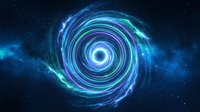 Cosmic spiral galaxy with glowing blue and purple energy rings in deep space starfield for sci-fi backgrounds and astronomy concepts.