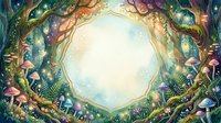 Enchanted forest portal with magical glowing vines and mystical plants creating circular frame for fantasy storytelling and fairy tale designs.