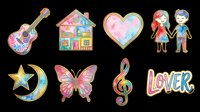 Colorful children's design elements set isolated on transparent background, ready for t-shirt designs, stickers, clipart, sublimation, and print-on-demand products.