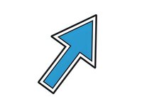 Blue arrow pointing up and right with black outline on white background isolated for web design and user interface elements.