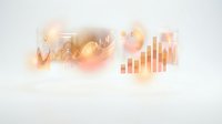Digital financial data visualization with glowing orange charts and graphs floating in space showing business analytics and market trends for presentations.