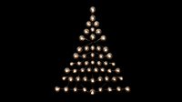 Glowing light bulbs arranged in Christmas tree shape on black background for holiday decorations and festive lighting displays.