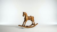 Vintage wooden rocking horse toy isolated on white background, classic handcrafted children's decor with natural brown finish.