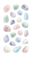Watercolor gemstones and crystals in soft pastel shades of pink, purple, green, and blue isolated on white background. Perfect for wellness, jewelry, and design projects.
