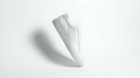 White minimalist sneaker floating on light background, clean monochromatic low-top shoe design for fashion, lifestyle, and retail concepts.