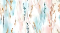 Delicate watercolor floral pattern in soft pink and mint green tones with golden wheat stalks creates seamless nature-inspired background for fabric and wallpaper design.