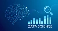 Data science concept with polygonal brain network, analytics chart and magnifying glass on blue gradient background for business intelligence presentations.