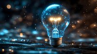 Glowing light bulb with digital network connections and bokeh lights representing innovation, creativity, and bright ideas for business technology concepts.