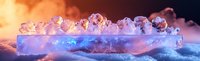 Glowing ice cubes in transparent container with colorful smoke background creating dramatic atmospheric effect for beverage photography.