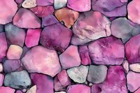 Pink and purple stone wall texture with irregular shaped rocks creating natural mosaic pattern. Rough surface with varied hues creates artistic background.