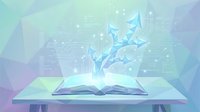 Open book with glowing blue arrows emerging from pages on geometric background. Digital learning, education technology, knowledge growth concept.