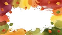 Autumn watercolor frame with falling leaves and paint splashes on white background for seasonal design projects and fall themed decorations.