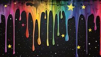 Rainbow colored paint drips against dark starry background with yellow stars, creating magical melting effect pattern for creative design projects.