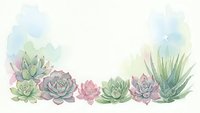 Watercolor succulent border frame with soft pastel colors on white background, botanical illustration for wedding invitations and greeting cards.