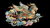 Mythical winged goat with ornate decorative patterns, flowing mane and tail, isolated on transparent background. Ready for t-shirt design, clipart, stickers, sublimation and print-on-demand products.