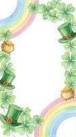 Watercolor St. Patrick's Day frame with shamrocks, leprechaun hats, gold pots and rainbows on white background for greeting cards and festive designs.