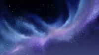 Mystical night sky with vibrant aurora borealis in blue and purple colors, glowing stars and cosmic nebula clouds creating ethereal atmosphere.