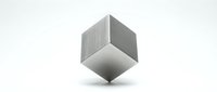 Metallic silver cube floating on white background with shadow, geometric shape for modern design projects and presentations.