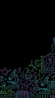 Science laboratory equipment and chemistry symbols in neon outline style on black background for educational and research design projects.