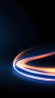 Glowing curved light trails with orange and blue streaks against dark background create dynamic motion effect for technology and innovation concepts.