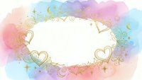 Watercolor frame with golden hearts and swirls on pastel background for romantic designs, wedding invitations, greeting cards and love-themed projects.