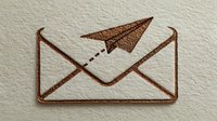 Brown leather textured email envelope icon with paper airplane on beige background for digital communication and messaging concepts.