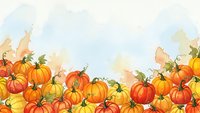 Watercolor autumn pumpkins border with orange and yellow gourds on white background for fall seasonal designs and harvest decorations.