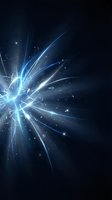 Abstract blue energy burst with glowing rays and particles on dark background for digital art and futuristic design projects.