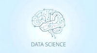 Digital brain circuit board design with data science text for technology and artificial intelligence concepts in modern minimalist style.