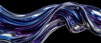 Flowing liquid metal waves in shimmering blue and purple tones create an elegant, modern abstract composition against a dark background for contemporary design projects.