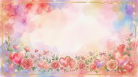 Watercolor floral border with pink roses, hearts, and pastel gradient background. Isolated design element suitable for wedding invitations, greeting cards, and decorative projects.
