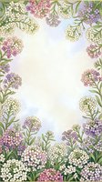 Delicate floral frame with pink and white blooms on soft textured background for wedding invitations, greeting cards and romantic design projects.