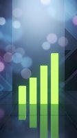 Neon green ascending bar chart with glowing effect on blurred blue bokeh background, representing financial growth, data analysis, and business success metrics.