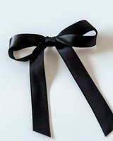 Elegant black satin ribbon bow isolated on white background. Classic decorative element for fashion, gifts, and design projects.