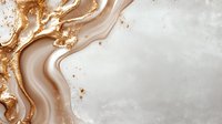 Luxurious golden bronze liquid marble swirl with metallic splashes on textured beige background for elegant design projects and premium branding materials.