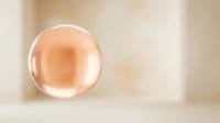 Transparent glass sphere filled with peachy liquid on neutral beige background, isolated for cosmetics, skincare, and product design applications.