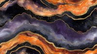 Abstract cosmic waves in orange, purple and black with gold glitter lines create dramatic fluid art pattern for luxury interior design and wall decor.