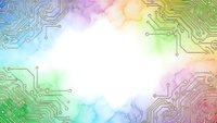Colorful circuit board pattern with rainbow gradient background for technology and digital design projects.