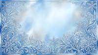 Ornate frost patterns and snowflakes frame a soft blue and white cloudy sky, creating an elegant winter border design suitable for seasonal cards and holiday backgrounds.